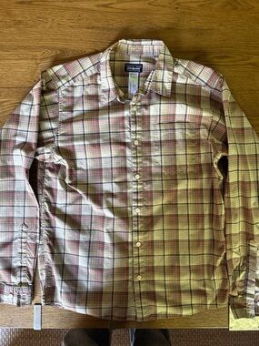 Patagonia Plaid Button-Down Shirt in Tan, Red & Grey